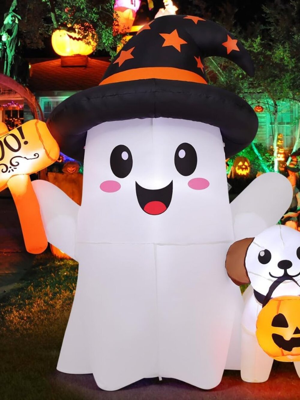 5 FT Halloween Inflatables Ghost Outdoor Decorations Blow Up Cute Ghost Puppy